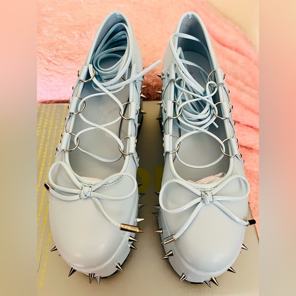 NIB Size 7 Dolls Kill KOI Footwear Zorina Lace Up Platform Ballet Shoes in Blue - Picture 6 of 13